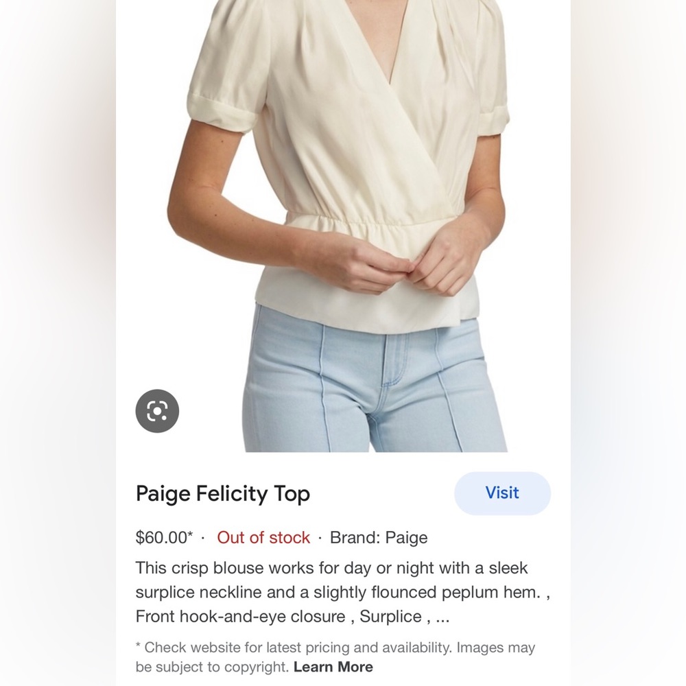 BNWT Paige Felicity Top size Medium